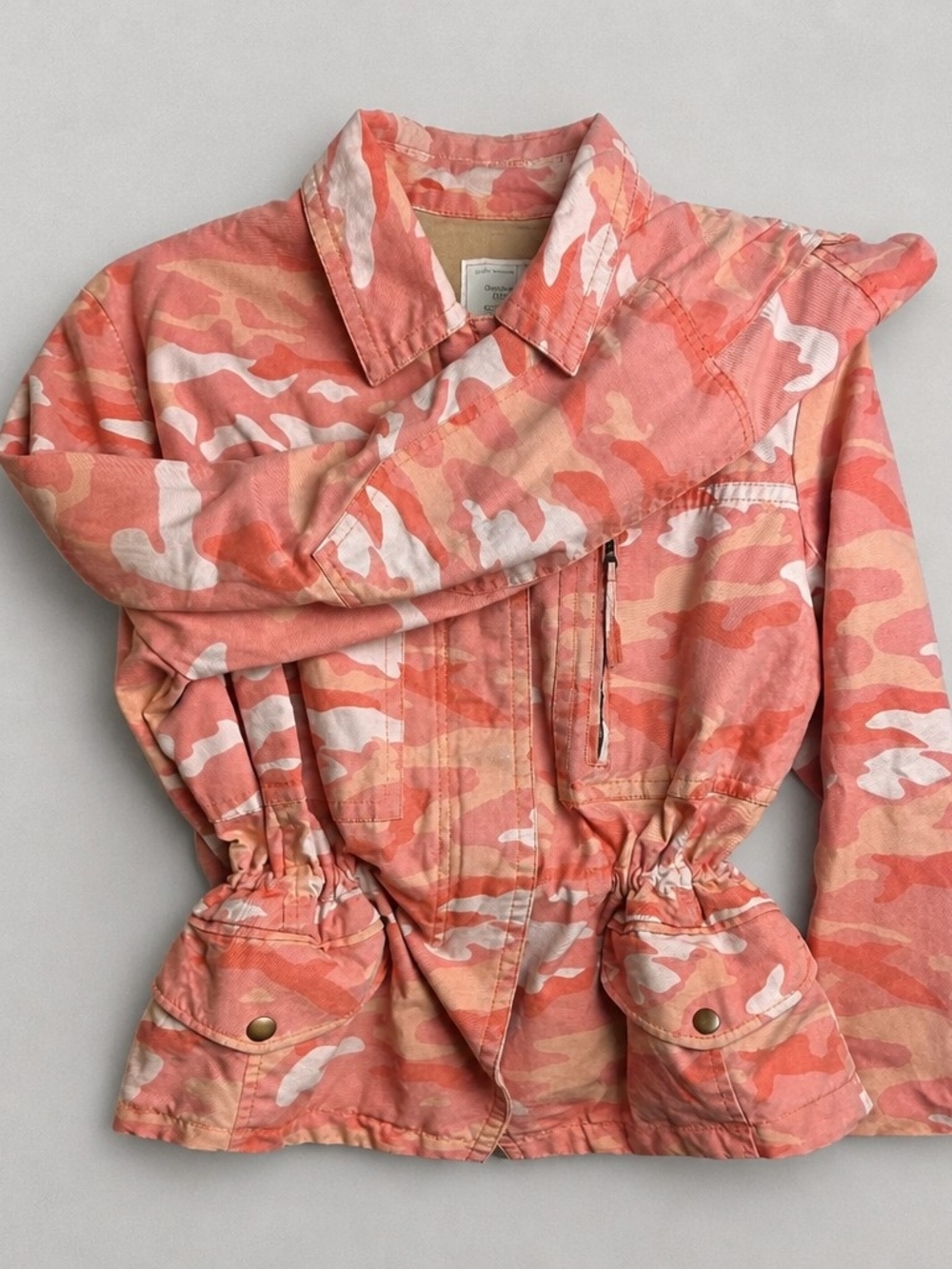 Gap Pink Camo Utility Anorak Jacket XL Cotton Military Style Waist Cinch